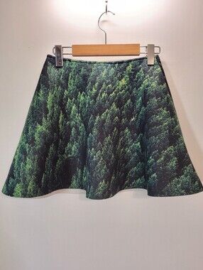 Aloha From Deer Green Forest Print Mini Skirt - Flared Women's Skirt - Size Xs